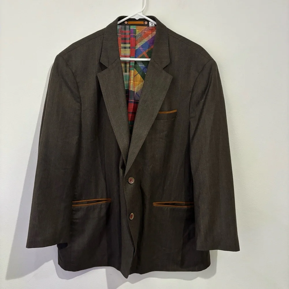 Robert Graham Dark Brown with Orange pinstripe Size 48 Blazer - Picture 1 of 9